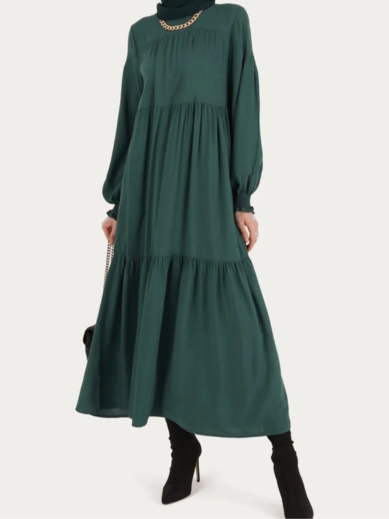 Refka Dresses & Skirts - Forest Green Tiered Maxi Dress with Long Sleeves